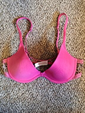Jasmine & Ginger Pink Lace Animal Print Padded Underwire Bra & X Back Size 34B